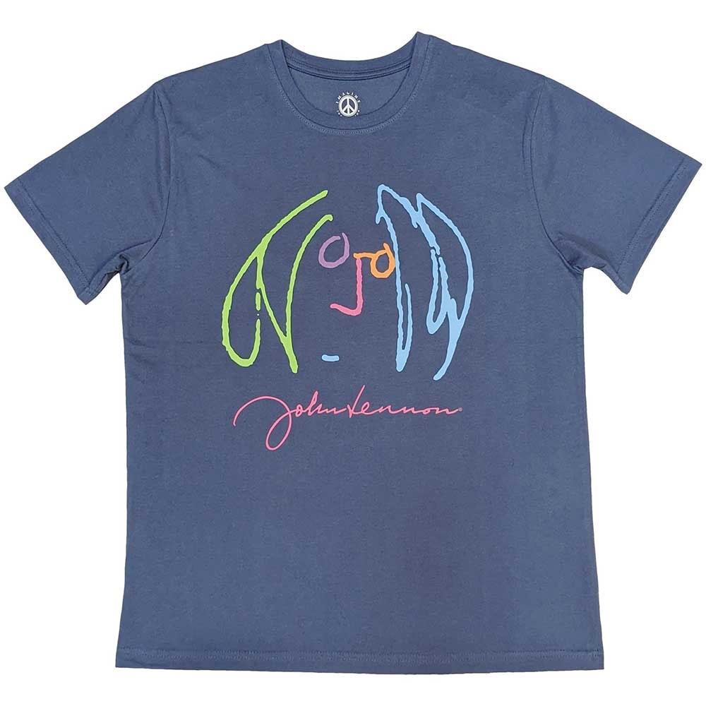 John Lennon - Self Portrait Full Colour Mens Tshirt - Blue